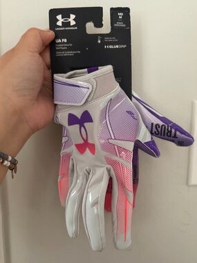 Under Armour Women's UA F8 Football Gloves in White, Purple, Pink